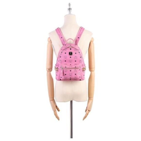 Authentic MCM Small Visetos Stark Leather Backpack Pink - Picture 3 of 15